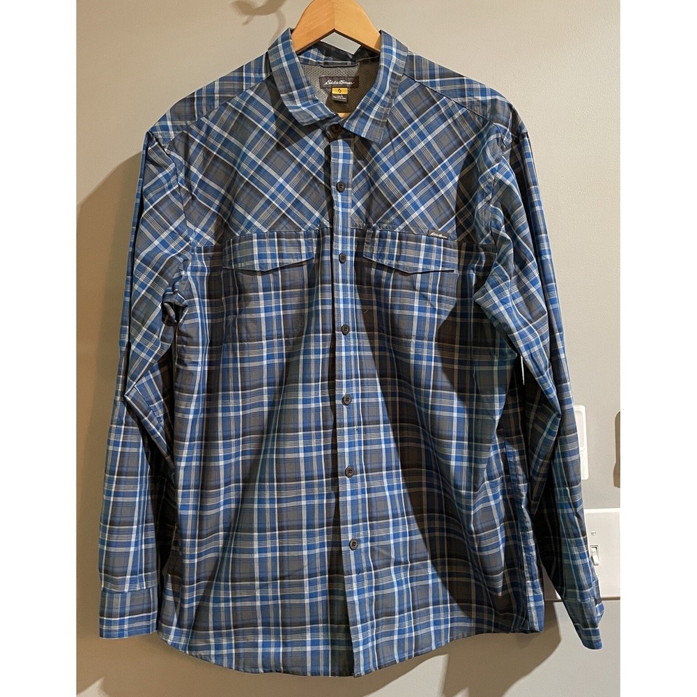 Eddie Bauer Shirt Travex Plaid Long Sleeve Button Up‎ Packable Outdoors Large